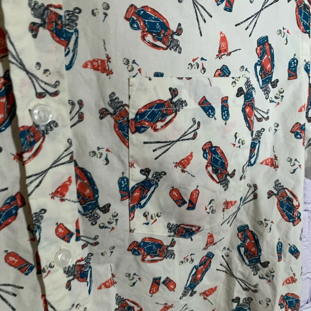 J.Crew Mens Short Sleeve Golf Print Button Down Cream Multi Size M Golf Prep